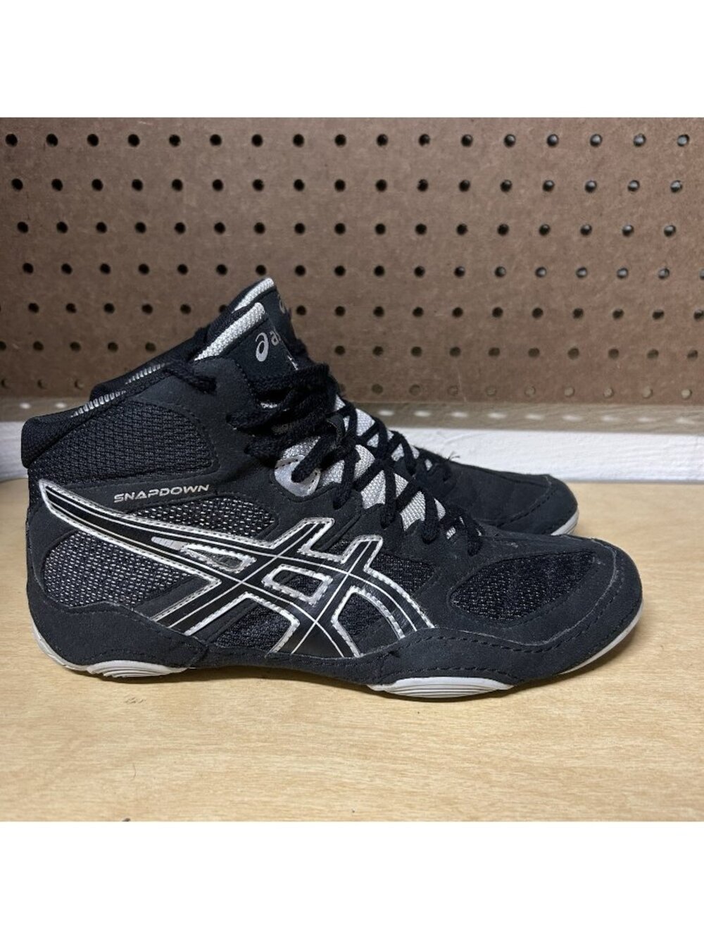 Asics Snapdown Wrestling Shoes Mens 7.5 Black Silver Lightweight Boxing